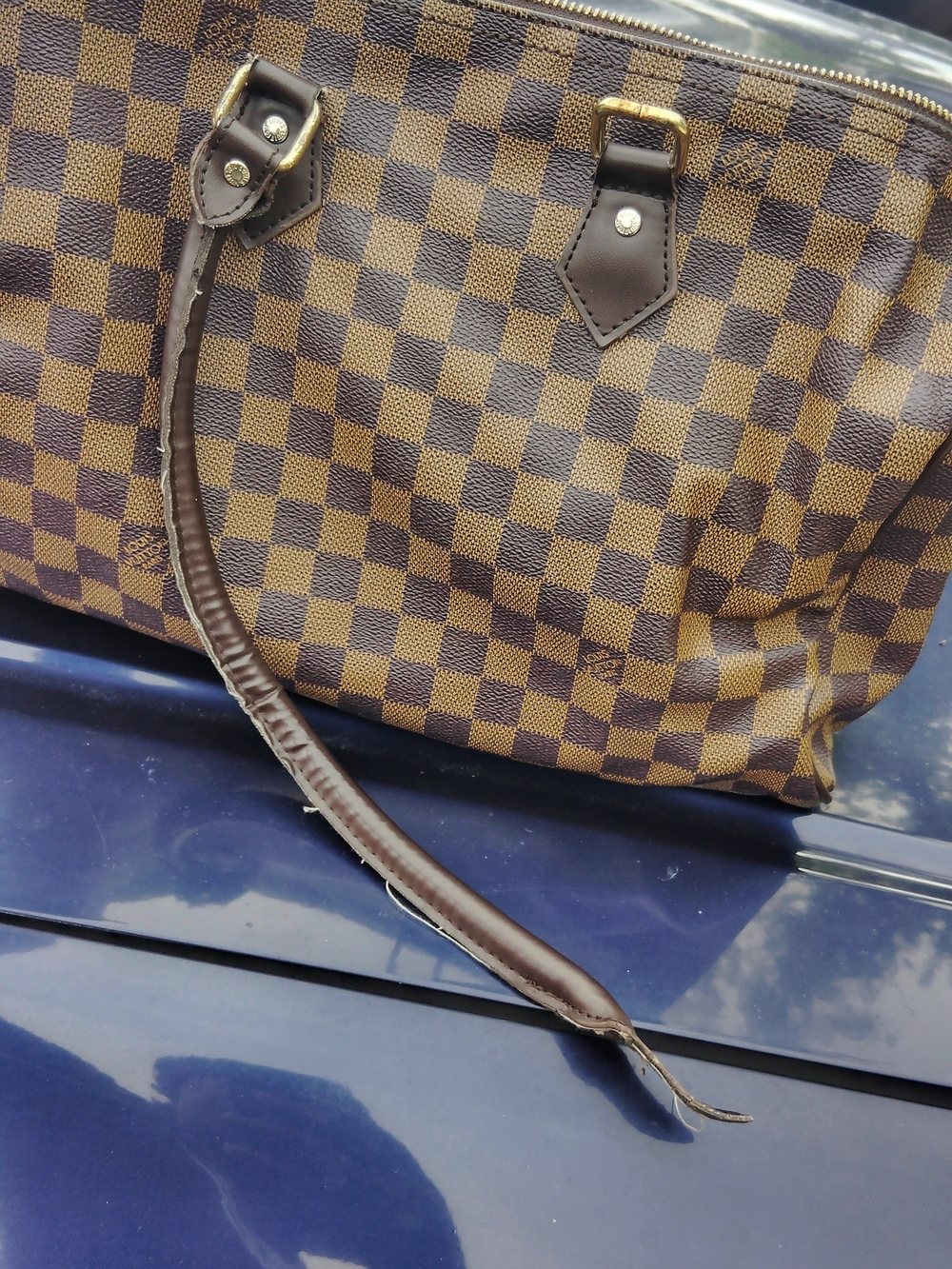 Men's Brown Checkered Tote Bag - Brown